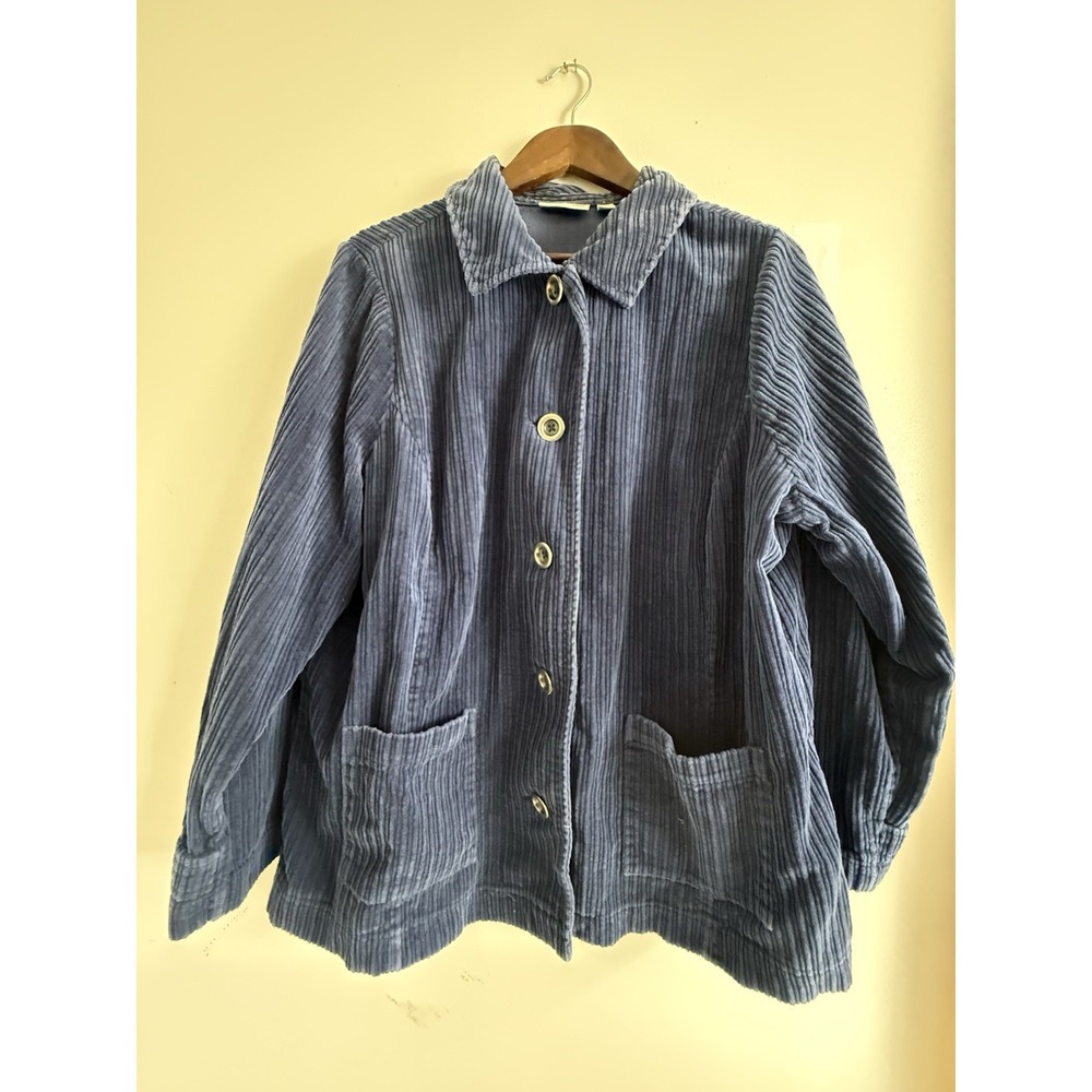 Studio Works Woman 2X Blue Corduroy Jacket 100% Cotton Button Front Shacke